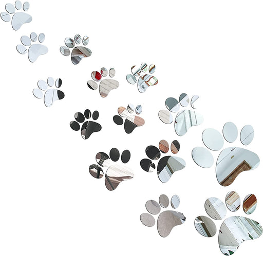 14 Pieces Paw Mirror Decals Dog Footprints Wall Stickers Set DIY Acrylic Paw Stickers Removable Wall Paw Decors Decoration of 3 Sizes for Kids Living Room Bedroom Nursery Room Art Decor Mural Home