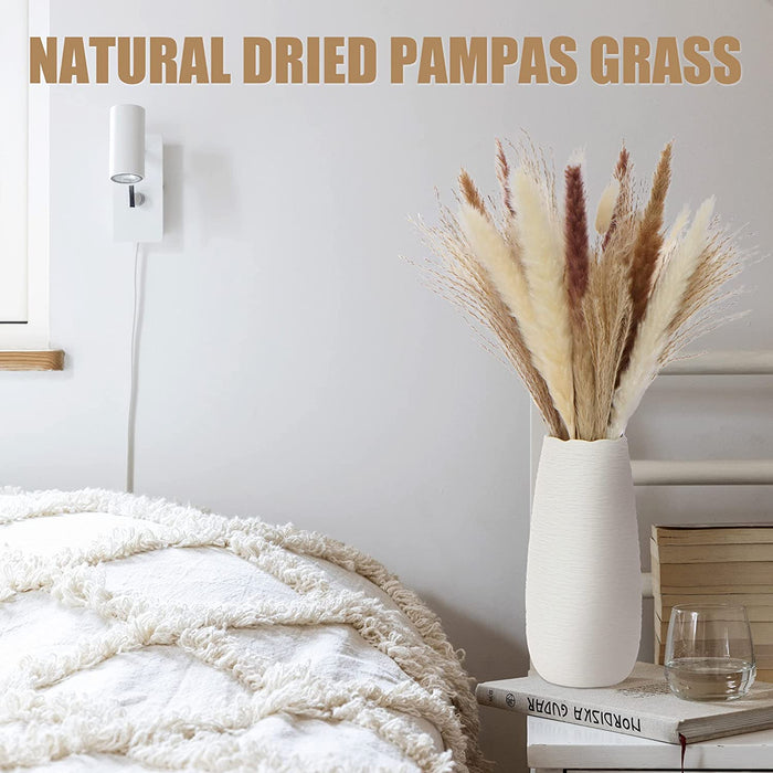 85Pcs Boho Home Decor Dried Flowers Arrangements White & Natural Pampas Grass, Reed, Bunny Tails