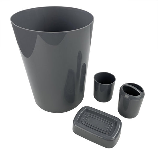 Mainstays Modern 4 Piece Solid Print Plastic Bath Accessories Set, Silver