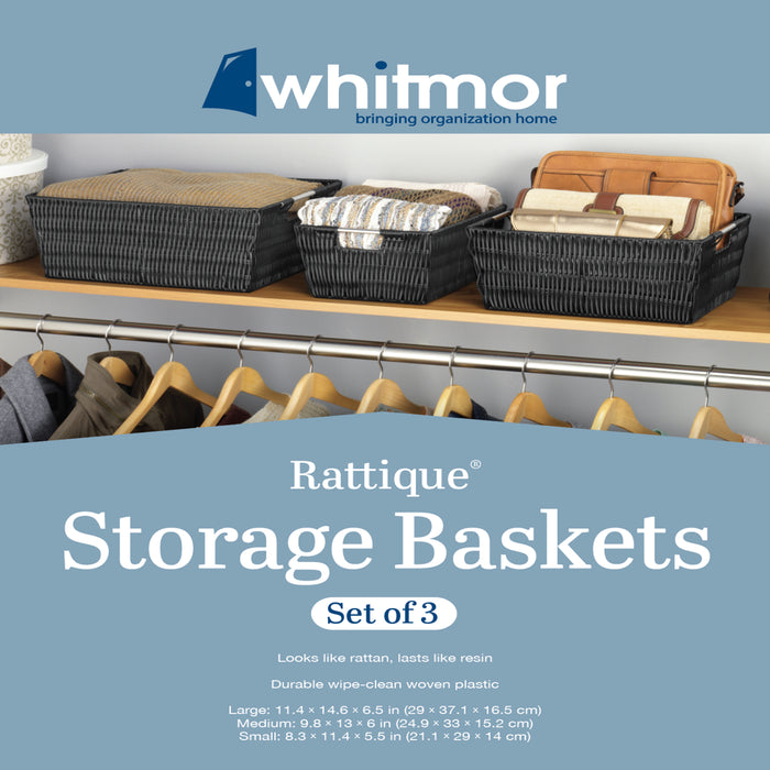 Whitmor Rattique® Storage Tote Baskets - Set of 3 - Black