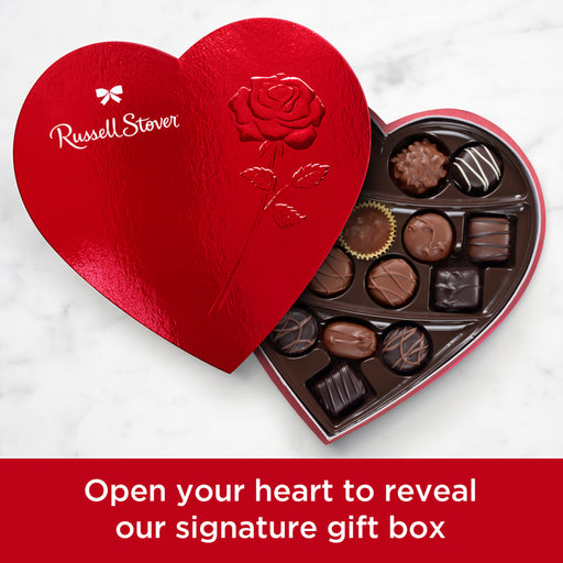 Russell Stover Valentine'S Day Red Foil Heart Assorted Milk & Dark Chocolate Gift Box, 10 Oz. (≈ 17 Pieces)