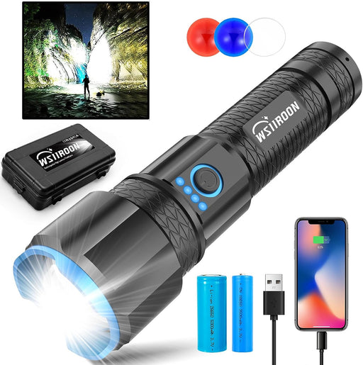 LED Rechargeable Flashlights High Lumens Battery Powered, Powerful 220000 Lumens Super Bright Flashlight, Zoomable Mid-Size Handheld Tactical Flash Light Kits for Camping Hiking Emergency