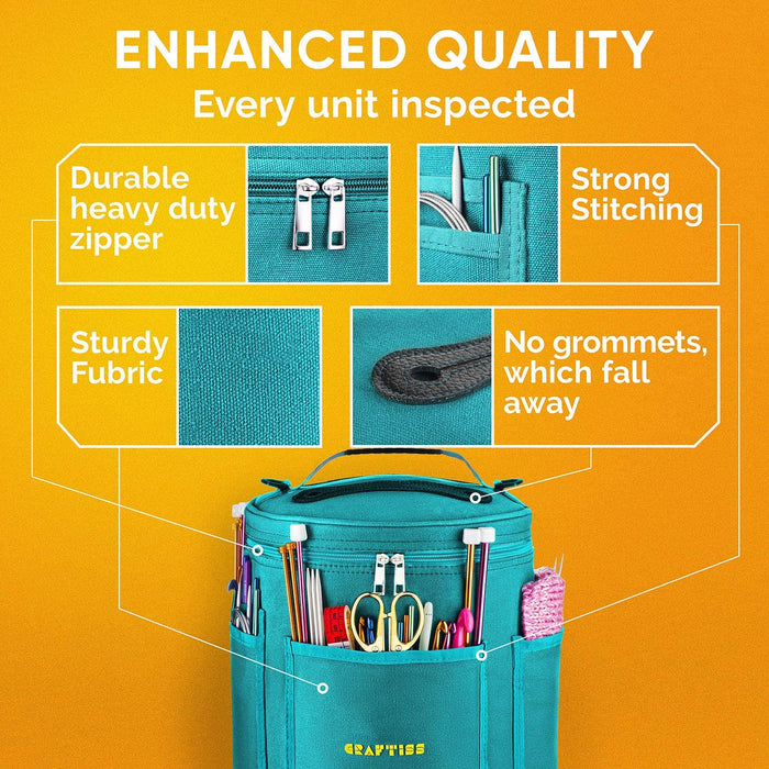 Knitting Bag Yarn Storage - Christmas Gift - Best Durable Canvas Yarn Bag - Yarn Organizer Crochet Bag with Knitting Accessories Case