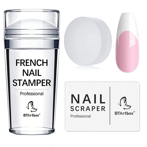 French Nail Stamper -  French Tip Nail Tools with Nail Scraper and Replaceable Stamper Head, 100-Time Using Silicone Nail Stamper Kit for Gel Nail Polish DIY Nail Art Tools