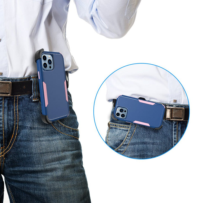 for Iphone 13 Pro Max/13 Pro/13/13 Mini Phone Case with Belt Clip Stand Shockproof Protective Case Hybrid Armor Cover, Navy Blue