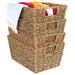 Set of 4 Multipurpose Stackable Seagrass Storage Laundry Organizer Baskets W/ Handles - Natural