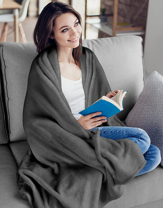 Fleece Blanket Queen Size Grey 300GSM Luxury Bed Blanket Anti-Static Fuzzy Soft Blanket Microfiber (90X90 Inches)