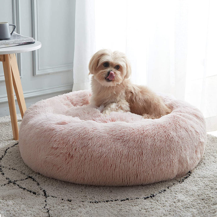 Calming Dog Bed & Cat Bed, Anti-Anxiety Donut Dog Cuddler Bed, Warming Cozy Soft Dog round Bed, Fluffy Faux Fur Plush Dog Cat Cushion Bed for Small Medium Dogs and Cats (20"/24"/27"/30")