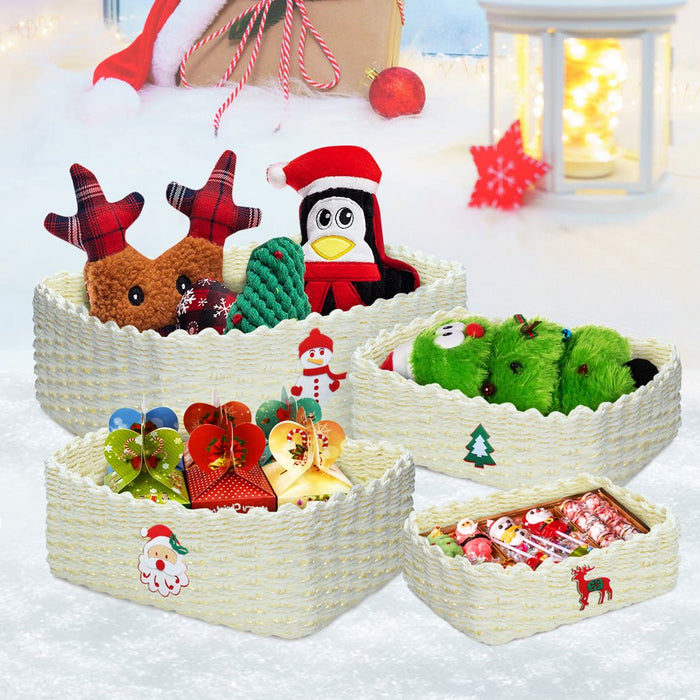 Wicker Basket Storage Basket 4PCS Woven Basket Handmade Paper Rope Bin Nesting Basket for Home Office Decor Bedroom