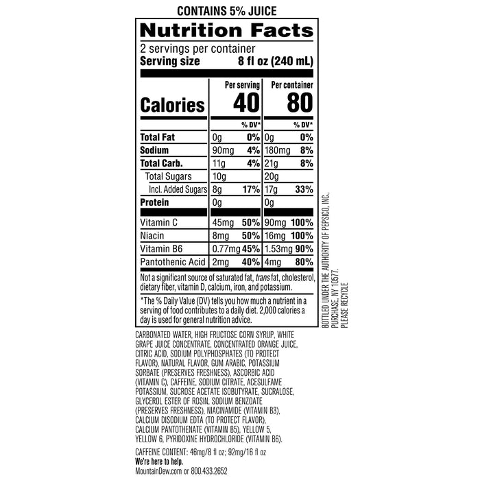Mountain Dew Kickstart, Orange Citrus, 92Mg Caffeine, Vitamins B & C, 80 Calories, 5% Juice, 16 Fl Oz (12 Count)