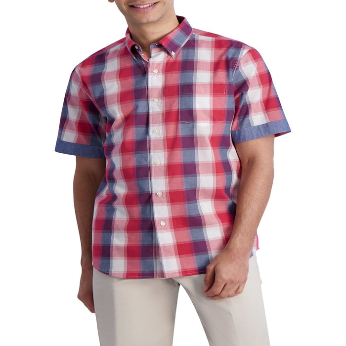 Chaps Men'S Short Sleeve Americana Easy Care Sustainable Button down Shirt