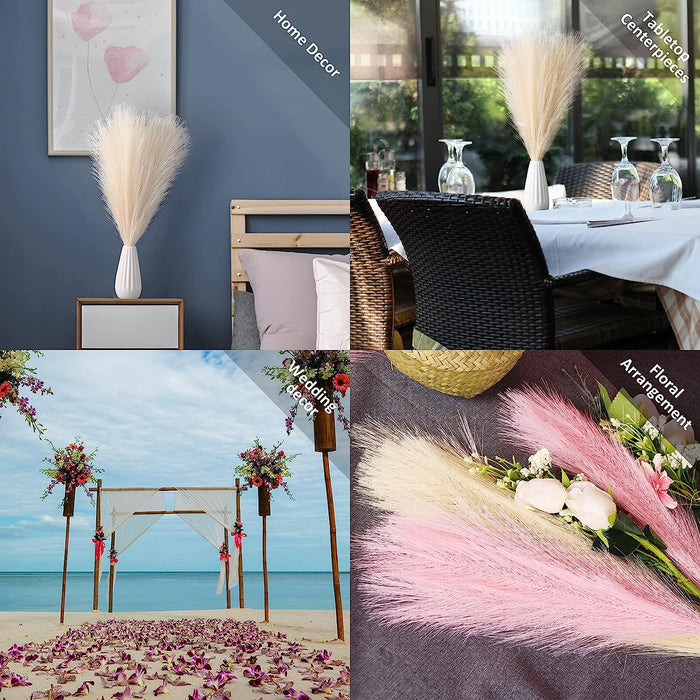Faux Pampas Grass, Set of 10 Small 17” Stems White Artificial Pampas Grass Decor Fluffy Artificial Florals Minimalist Wedding Home Decor Grass