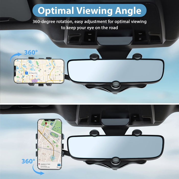 Car Phone Mount,  Car Rearview Mirror Cell Phone Holder, Universal Adjustable Rear View Mirror Clips Cradle, 360° Phones Bracket Car Mount Fits for Iphone 13 12 Pro Max, Galaxy
