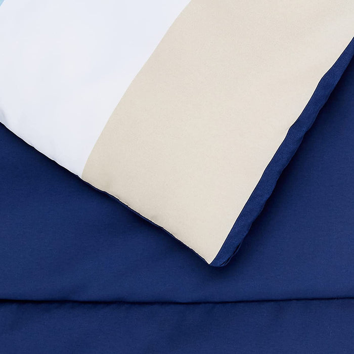 7-Piece Lightweight Microfiber Bed-In-A-Bag Comforter Bedding Set - Full/Queen, Blue Stripe