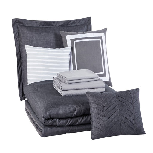 Mainstays Grey 10 Piece Bed in a Bag Comforter Set with Sheets, Queen