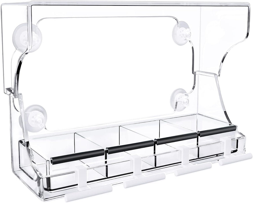Window Bird Feeder, Window Bird Feeders with Strong Suction Cups for Outside, Height Adjustable to 9.5 Inch, Removable Tray with 4 Compartments, Easy Clean and Fill, Clear Acrylic Bird House