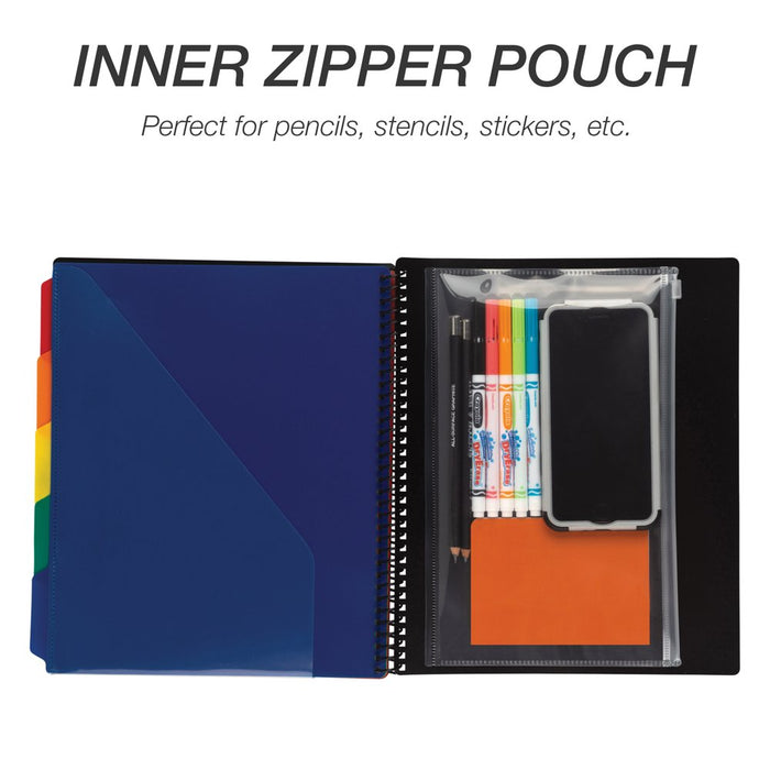 5 Subject Spiral File Folder Organizer / 5 Dividers with Pockets / Multi Pocket Folder / Document Holder / Paper Organizer / Customizable Front Cover / 10 Total Pockets