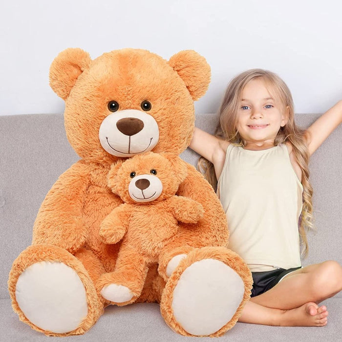 Morismos Giant Teddy Bear Mommy and Baby Bear Soft Plush Bear Stuffed Animal for Kids Girlfriend Valentine'S Day, Orange 39"