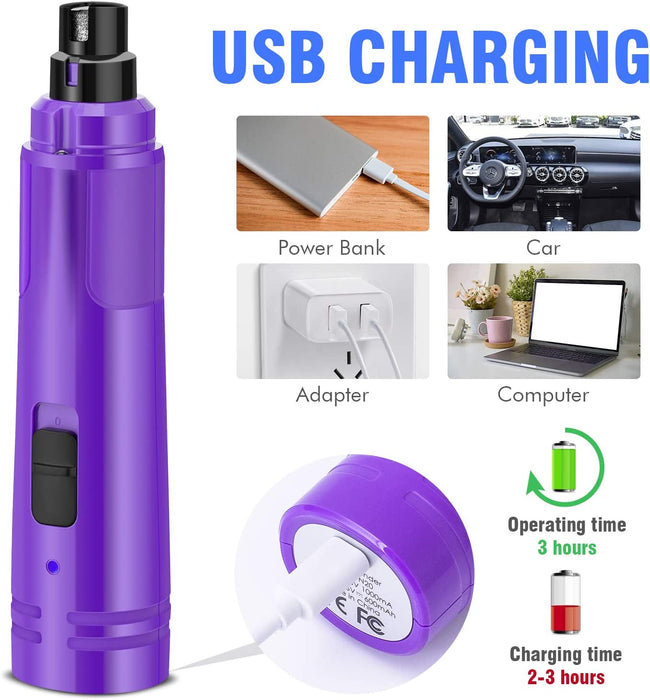 Dog Nail Grinder with LED Light - Upgraded 2-Speed Electric Pet Nail Trimmer Powerful Painless Paws Grooming & Smoothing for Small Medium Large Dogs & Cats (Purple)