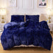 Plush Fluffy Duvet Cover Oeko-Tex Certified Luxury Ultra Soft Shaggy Crystal Velvet Bedding Set 3 Pieces(1 Duvet Cover + 2 Pillow Shams) Zipper Closure(Queen, Navy Blue)