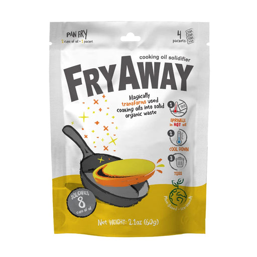 Pan Fry Waste Cooking Oil Solidifier Powder, 100% Plant-Based Cooking Oil Disposal, 1 Packet per 2 Cups of Oil, (Includes 4 Packets to Solidify 8 Cups / 2 Liters / 0.5 Gallon of Oil Total)