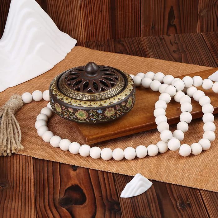 Farmhouse Beads 58In Wood Bead Garland with Tassels Rustic Country Decor Prayer Boho Beads Big Wall Hanging Decor