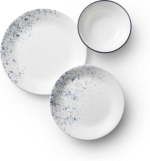 Vitrelle 18-Piece Service for 6 Dinnerware Set, Triple Layer Glass and Chip Resistant, Lightweight round Plates and Bowls Set, Indigo Speckle