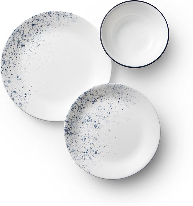 Vitrelle 18-Piece Service for 6 Dinnerware Set, Triple Layer Glass and Chip Resistant, Lightweight round Plates and Bowls Set, Indigo Speckle