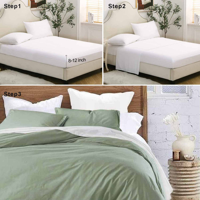Bedding Comforter Set Queen Size, 7 Piece Boho Microfiber Bed in a Bag - Soft & Lightweight Farmhouse All Season down Alternative Comforter with Sheets for Women Men, Solid Sage Green