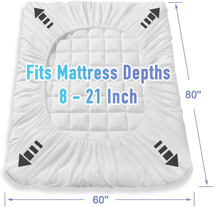 Bedding Quilted Fitted Queen Mattress Pad Cooling Breathable Fluffy Soft Mattress Pad Stretches up to 21 Inch Deep, Queen Size, White, Mattress Topper Mattress Protector