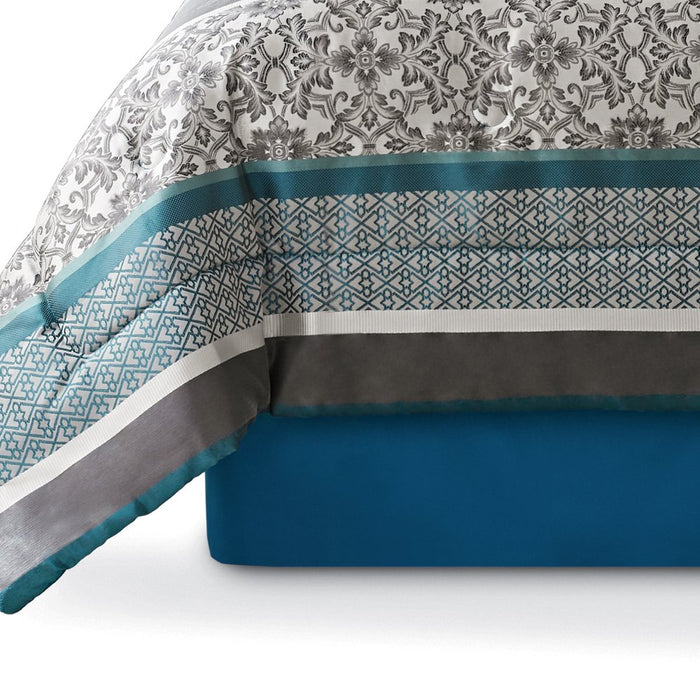 Mainstays 7-Piece Princeton Woven Jacquard Comforter Set, Teal Stripe, Full/Queen