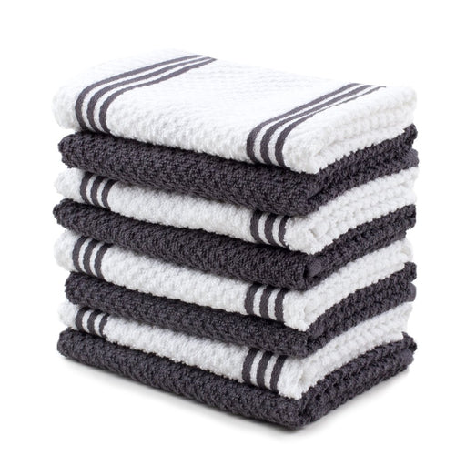 Sticky Toffee Cotton Terry Kitchen Dishcloth, Gray, 8 Piece, 12 in X 12 In