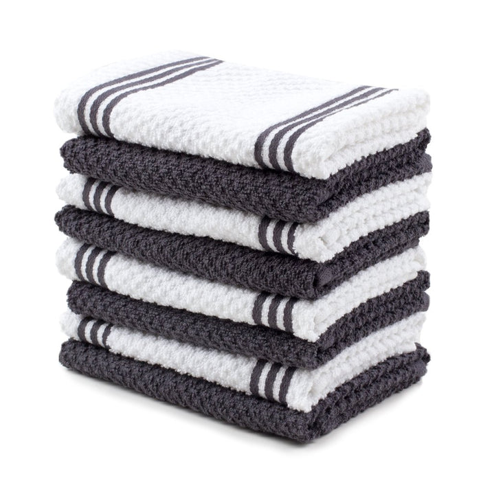 Sticky Toffee Cotton Terry Kitchen Dishcloth, Gray, 8 Piece, 12 in X 12 In