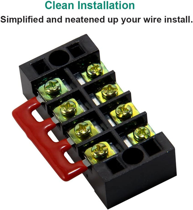 Terminal Block and Strip - 12Pcs (6 Sets) 4 Positions Dual Row 600V 25A Screw Terminal Strip Blocks with Cover + 400V 25A 4 Positions Pre-Insulated Terminals Barrier Strip Black & Red