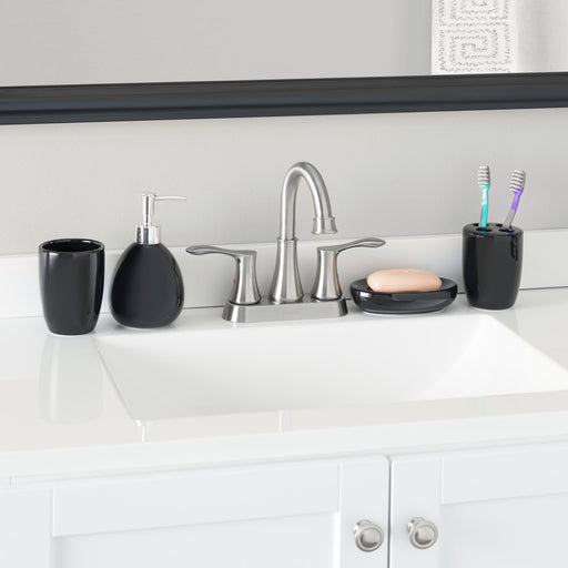 Home Basics 4 Piece Solid Print Bath Accessories Sets, Black