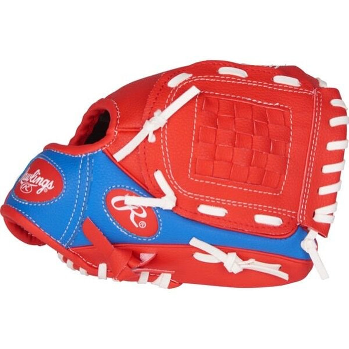 Rawlings Players Series Baseball Glove W/ Ball, 9.5 Inch, Red/Navy, Right Hand Throw