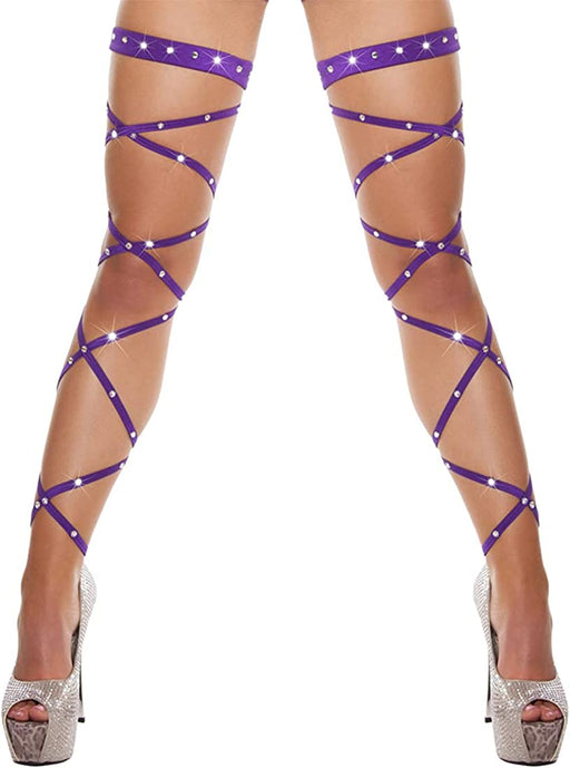 Women Criss Cross Sparkle Glitter Rhinestone Crystal over Knee Thigh High Stockings