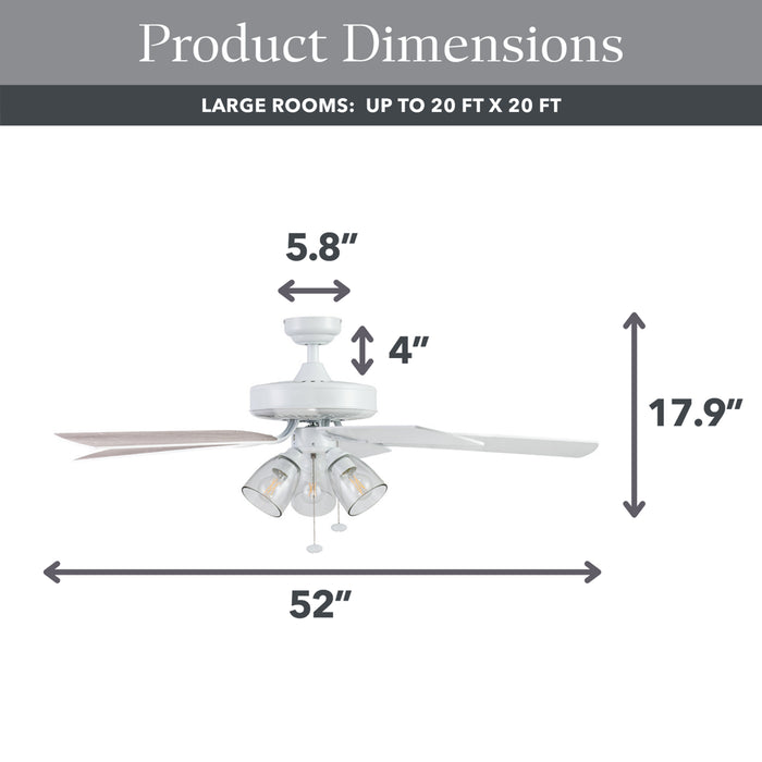 Better Homes & Gardens 52" 5 Blade White Ceiling Fan with 3 Lights
