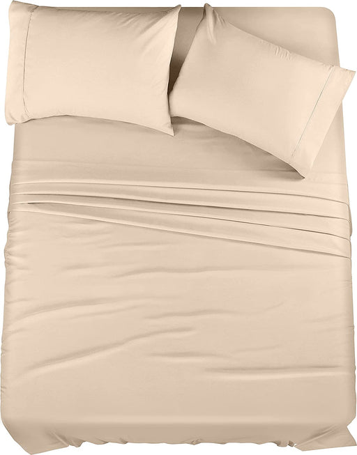 Queen Bed Sheets Set - 4 Piece Bedding - Brushed Microfiber - Shrinkage and Fade Resistant - Easy Care (Queen, Beige)