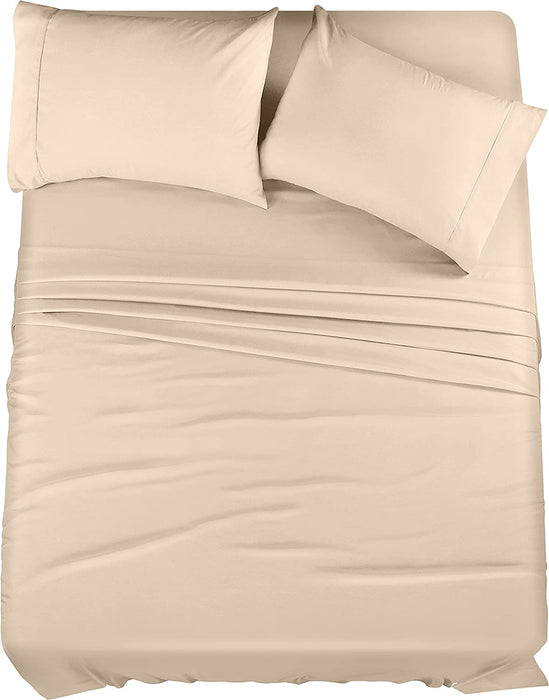 Queen Bed Sheets Set - 4 Piece Bedding - Brushed Microfiber - Shrinkage and Fade Resistant - Easy Care (Queen, Beige)