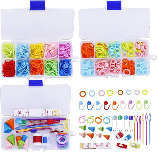 381 Pieces Stitch Ring Markers and Colorful Knitting Crochet Locking Counter Stitch Needle Clips + Weaving Tools Knitting Kits with 3 Storage Boxes