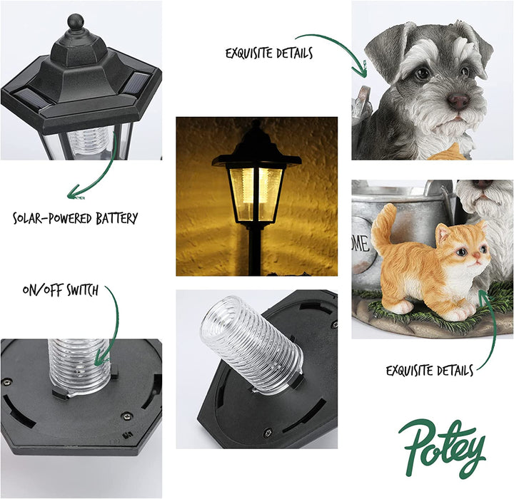 Garden Statues, Solar Garden Sculptures & Statues Outdoor with Solar Lights and Flowerpot Funny Garden Decor Housewarming Gifts Lights for Patio Yard, Balcony Decorations (Dog and Cat)