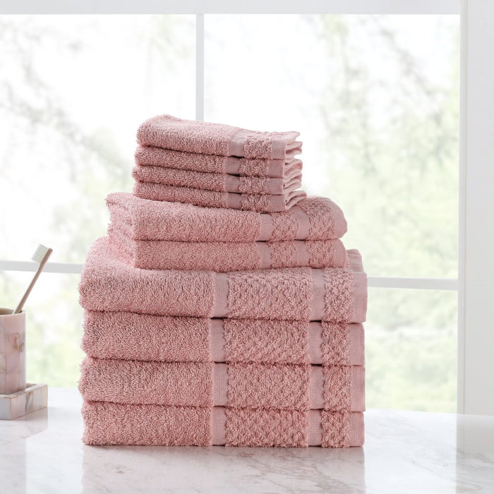 Mainstays Value 10-Piece Cotton Towel Set with Upgraded Softness & Durability, Blush