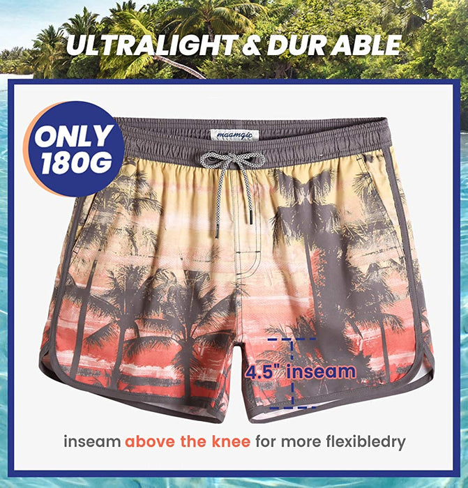 Mens Boys Short 80S 90S Vintage Swim Trunks with Mesh Lining Quick Dry Swim Suits Board Shorts