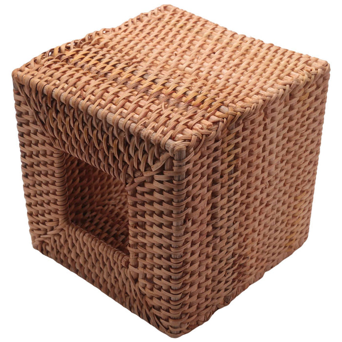 Square Rattan Tissue Box Cover, Hand Woven Wicker Tissue Holder, 5.7 X 5.7 X 5.7 Inches, Wood Color