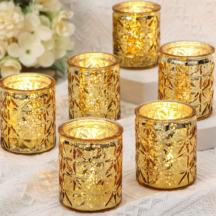 Gold Votive Candle Holders Set of 12, Mercury Glass Candle Holder for Wedding Table Centerpiece Party and Home Decor