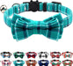 Breakaway Cat Collar with Cute Bow Tie and Bell, Plaid Patterns, 1 Pack Girl Boy Kitty Safety Collars, Blue