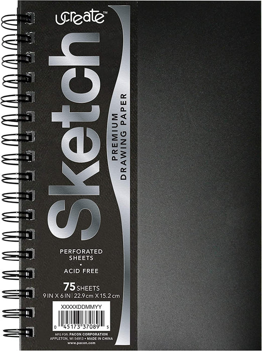 Ucreate Poly Cover Sketch Book, Heavyweight, 9" X 12", Black, 75 Sheets