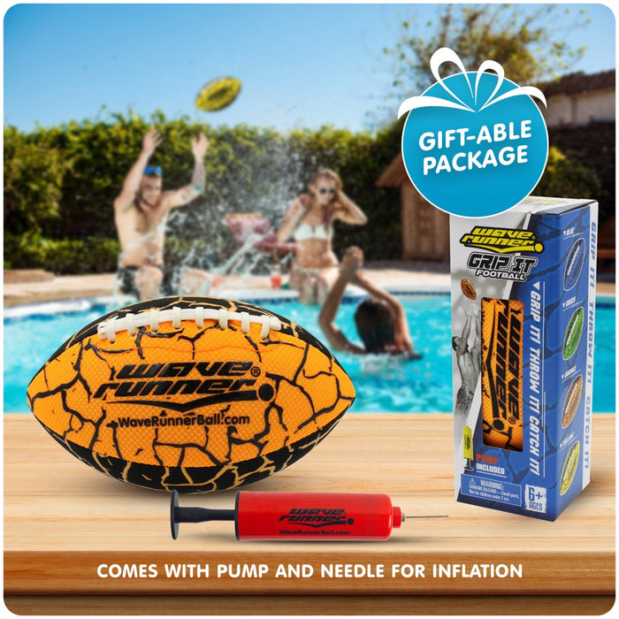 Wave Runner Grip It Waterproof Football- Size 9.25 In. with Sure-Grip Technology, Let'S Play Football in the Water! Deflated with Pump (Random Color)