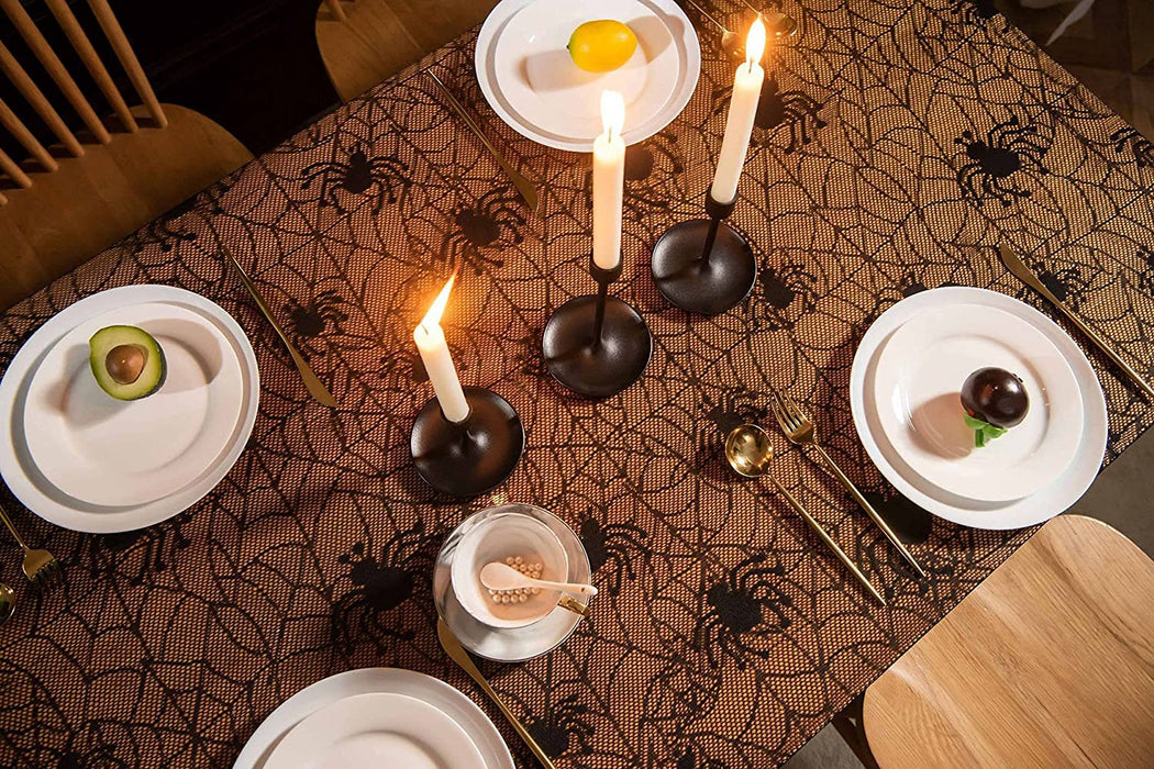 2 Pack Halloween Tablecloth, 54 X 72 Inch Rectangular Polyester Lace Tablecloth, Black Spider Web Lace Table Cover for Halloween Party, Scary Movie Nights, Halloween Table Decorations